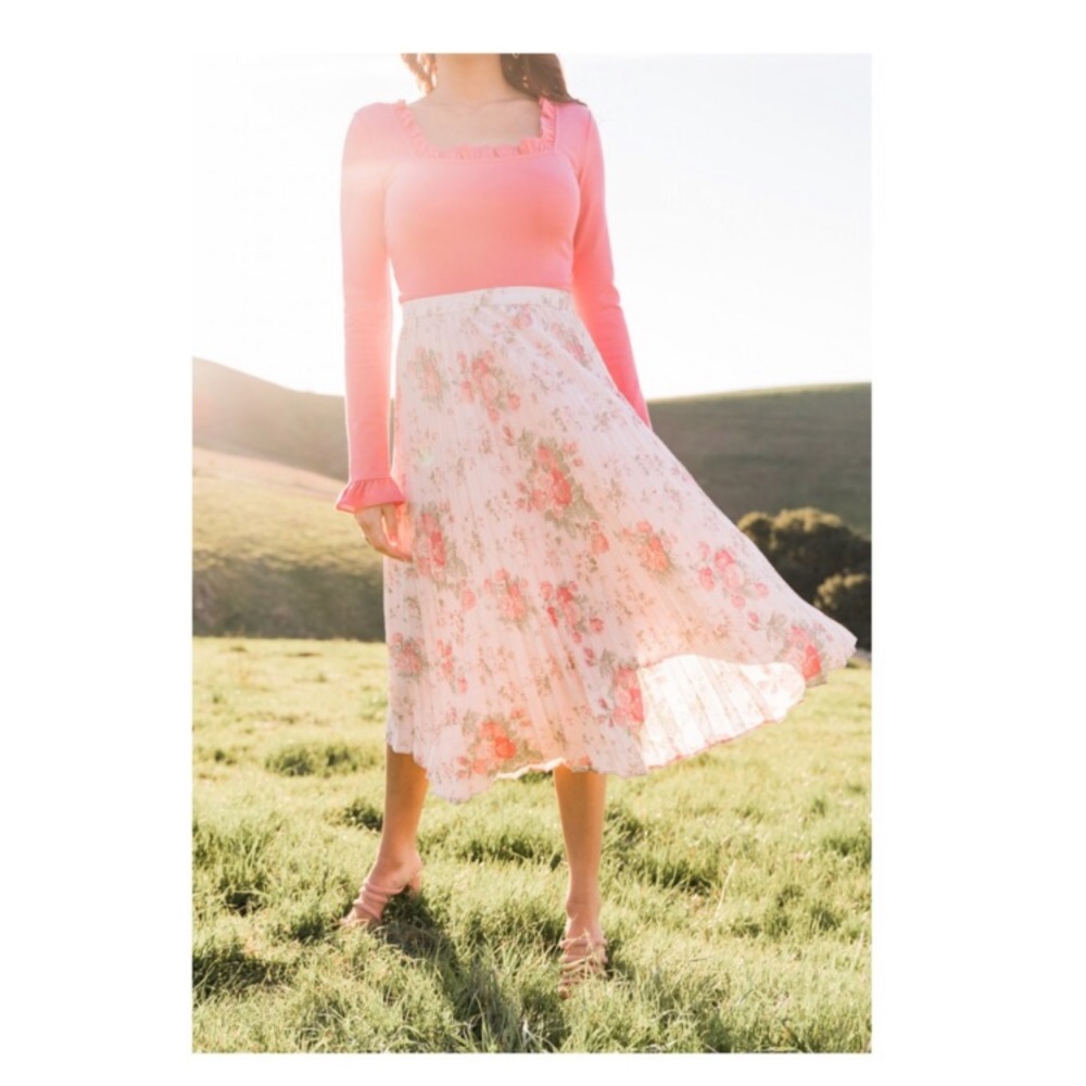 Pink Floral Rachel Parcell Midi Skirt - Large NWOT